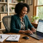 LLC owner comparing the best business bank accounts for an LLC on a laptop