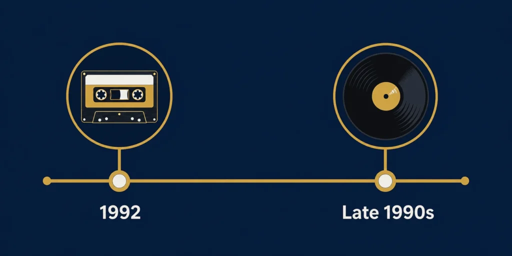 Cash Money Records: History, Founders and Key Facts 3 Timeline graphic showing Cash Money Records' path from its 1992 debut to national success