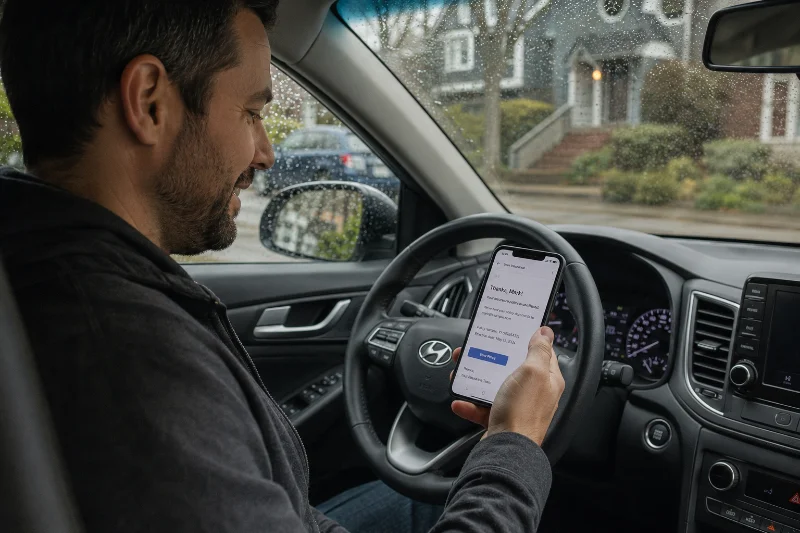 Seattle driver confirming a cheap car insurance policy.