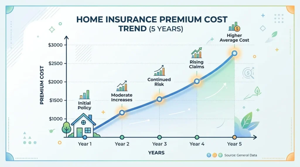 Homeowners Insurance Approximate Cost: What You Should Really Budget For 3 Chart showing rising homeowners insurance approximate cost over recent years