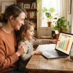 Parent and child reviewing an investment plan for the child's future