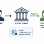 Diagram showing that bail refunds go to the person who deposited the bail money, not necessarily the defendant, unless funds are applied to fines