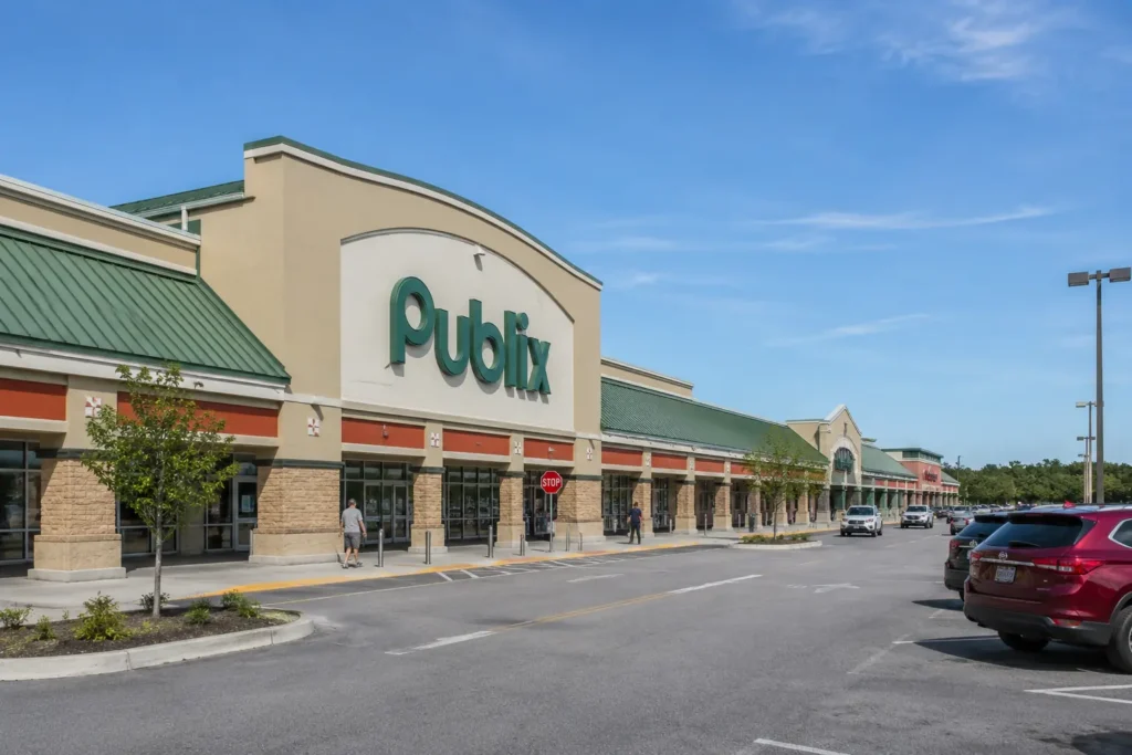 Grocery-anchored shopping center owned by a monthly dividend stock REIT