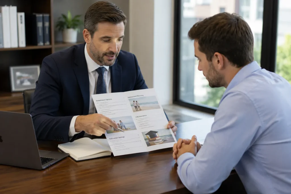 Types of Financial Advisors in the US: Full Guide 2 commission-based financial advisor explaining investment products