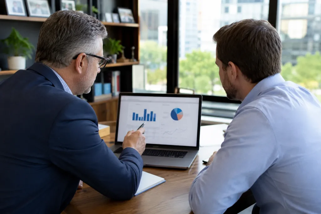 Types of Financial Advisors in the US: Full Guide 1 types of financial advisors meeting with a client in an office