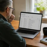 Investor reviewing best monthly dividend stocks on a laptop