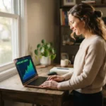 The Difference Between Rich and Wealthy 6 Person reviewing investment growth on a laptop, illustrating the difference between rich and wealthy
