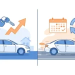 Illustration comparing leasing a car versus financing a car, showing ownership versus flexibility
