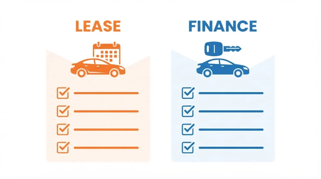 Lease VS Finance Car: Which Option Actually Costs Less 3 Bar chart comparing total cost of a 36-month car lease versus a 60-month car loan
