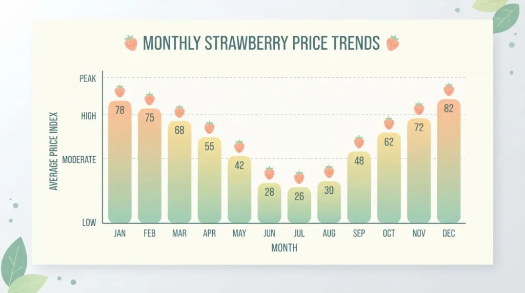 Chart comparing strawberry prices across the year to show seasonal grocery savings