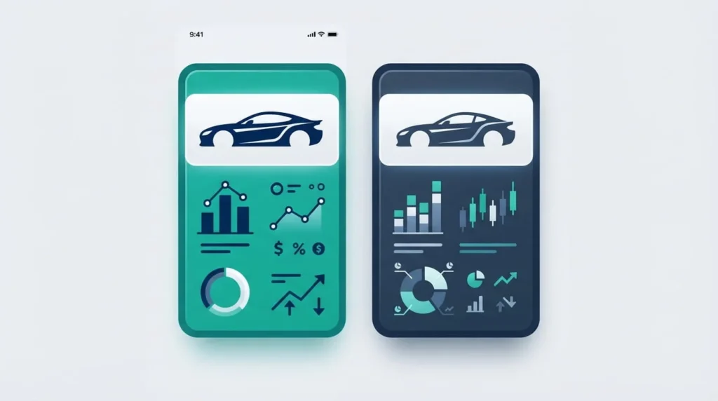 Sample sports car finance example comparing PCP and hire purchase deposit, monthly payment, and balloon payment amounts