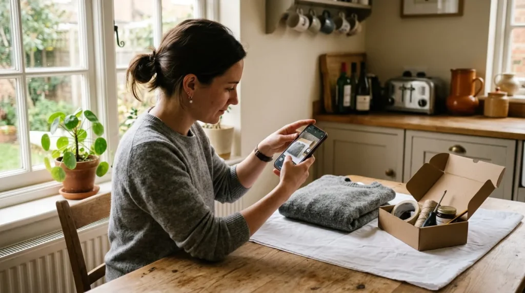 person photographing an item at home to sell, a first step for where to sell used items
