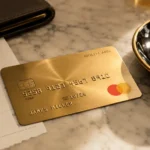 Gold metal credit card representing the Amex Gold Card annual fee and dining rewards