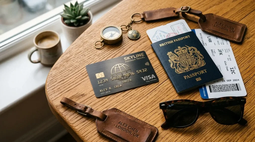 Capital One Venture card review flat-lay with travel accessories and passport