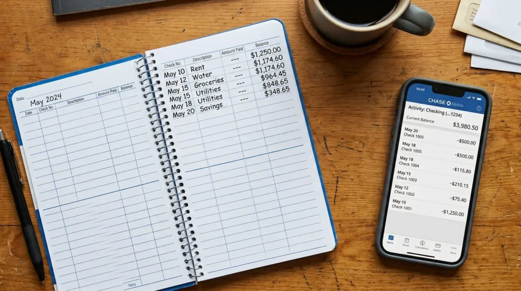 Where Is the Check Number on a Check 4 Check register and banking app used to find where is the check number on a check