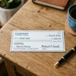 Personal check on a wooden desk showing the parts you check when learning how to read a cheque