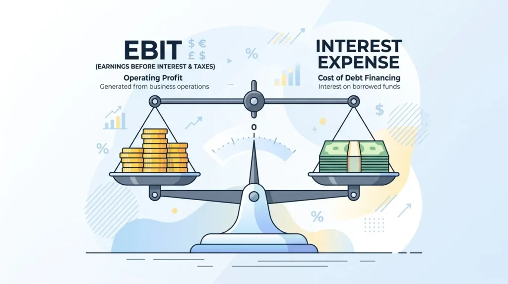 Interest Coverage Ratio: Formula, Calculation, and What It Means 2 Balance scale illustrating the interest coverage ratio formula comparing EBIT to interest expense