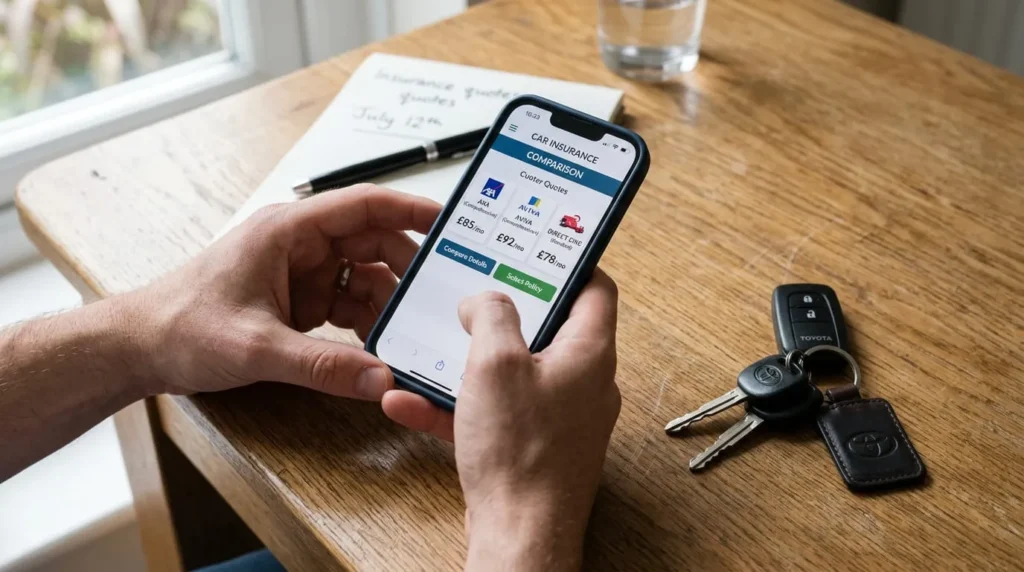 Best Car Insurance Company: How to Actually Pick One 3 Phone showing insurance quotes while switching to the best car insurance company