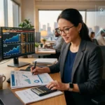 Financial analyst reviewing charts to assess a company's interest coverage ratio