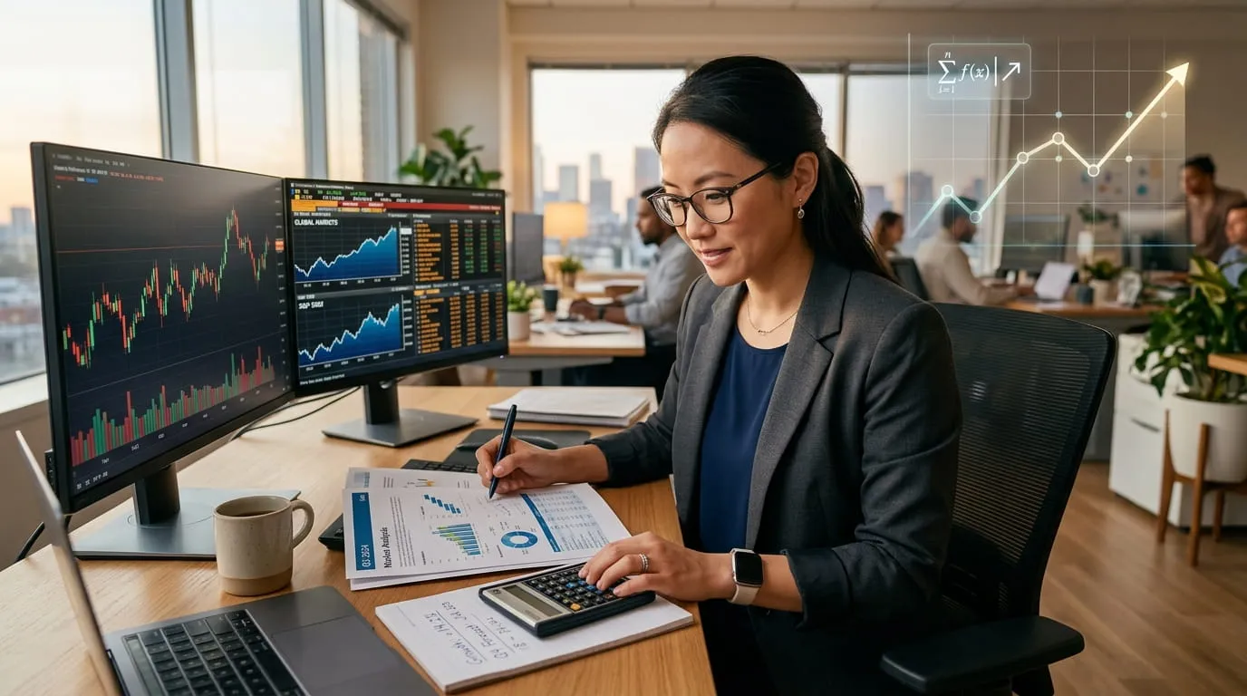 Financial analyst reviewing charts to assess a company's interest coverage ratio