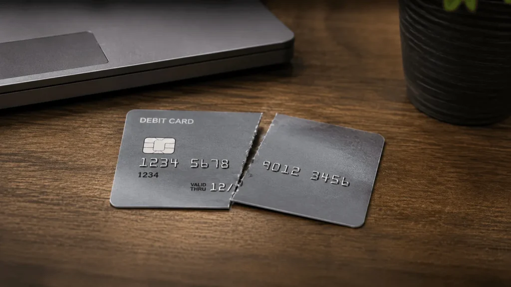 Deactivated bank card representing the final step after closing a Chime account