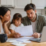 Family reviewing who needs life insurance paperwork at home