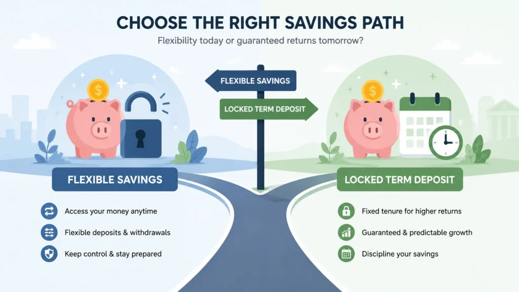Illustration showing the difference between flexible money market access and locked CD terms