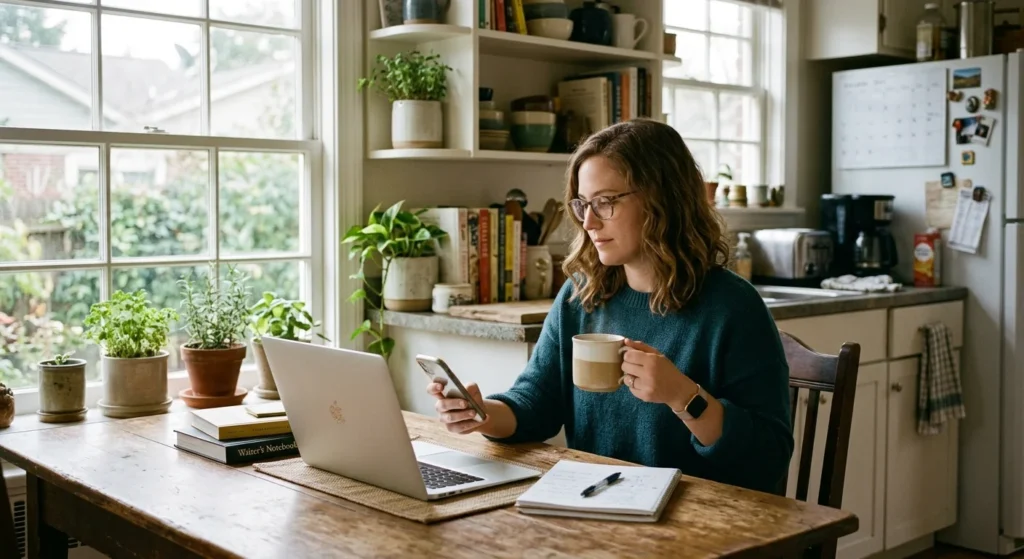 Woman checking on her phone whether Ipsos iSay legit before joining the survey panel