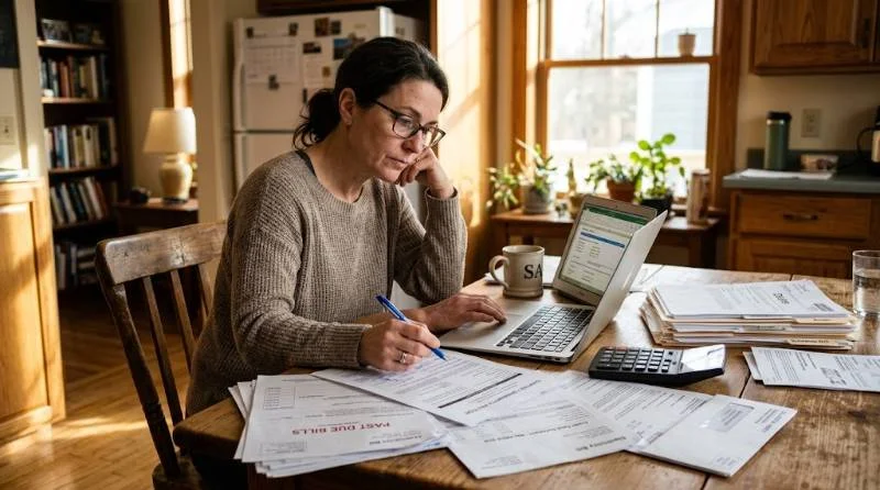 Person reviewing what happens when you file for bankruptcy paperwork at home