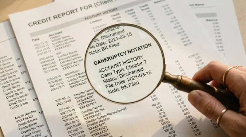 What Happens When You File for Bankruptcy 3 Credit report showing what happens when you file for bankruptcy to a credit score