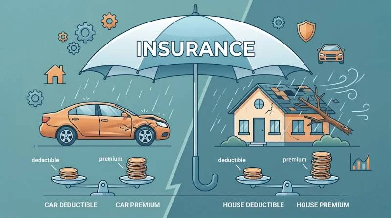 What Is a Deductible in Insurance 3 illustration comparing what is a deductible in insurance for auto claims and home insurance claims