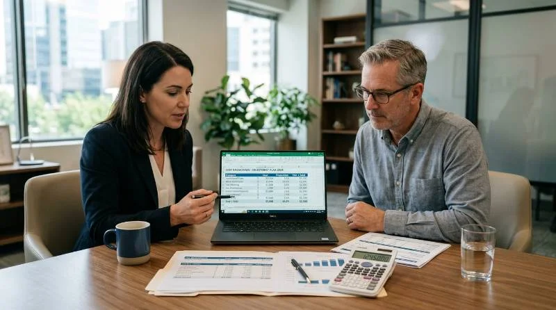 Advisor and client reviewing what is a trust fund and its typical setup costs