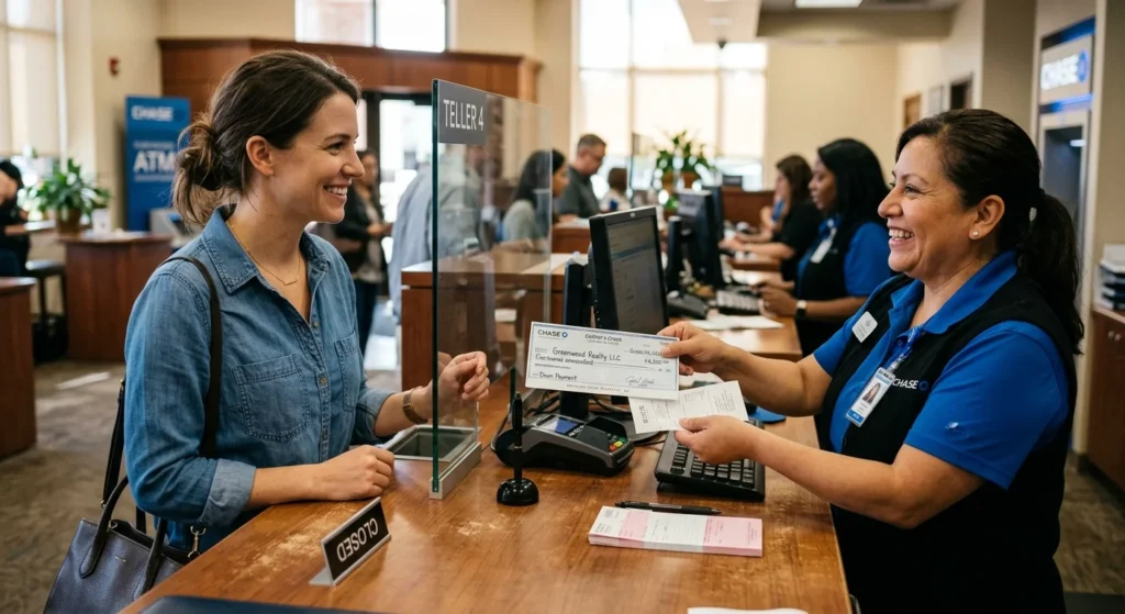 Customer receiving a bank draft at a teller window, a common step in the bank draft vs certified cheque decision