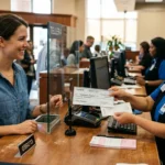Customer receiving a bank draft at a teller window, a common step in the bank draft vs certified cheque decision