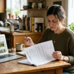 Home buyer reading an agreement while deciding if she can work with multiple realtors