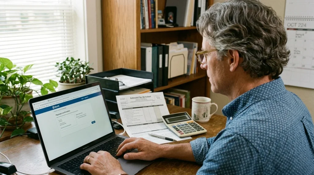 Business owner scheduling a quarterly payment to meet when corporate taxes are due