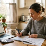 Woman comparing the difference between HSA and FSA options in an open enrollment packet