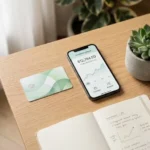 Fidelity card resting on a desk next to a phone showing an investment account balance