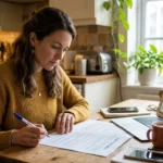 Woman reading loan paperwork to understand how do loans work before signing