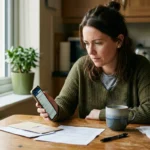 Woman checking her bank balance on her phone to understand how does overdraft work