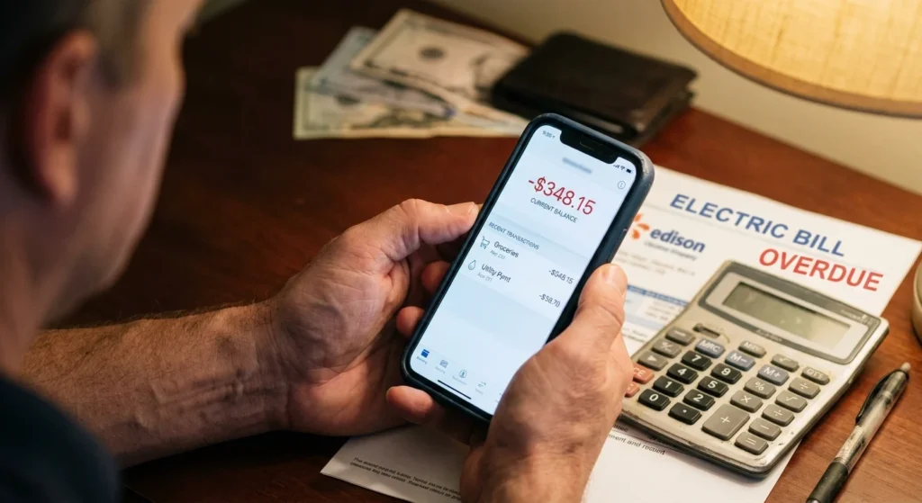 How Does Overdraft Work? Fees and How to Avoid Them 2 Phone showing a negative balance that explains how does overdraft work in practice