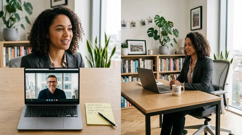Candidate practicing how to answer salary expectations on a recruiter video call