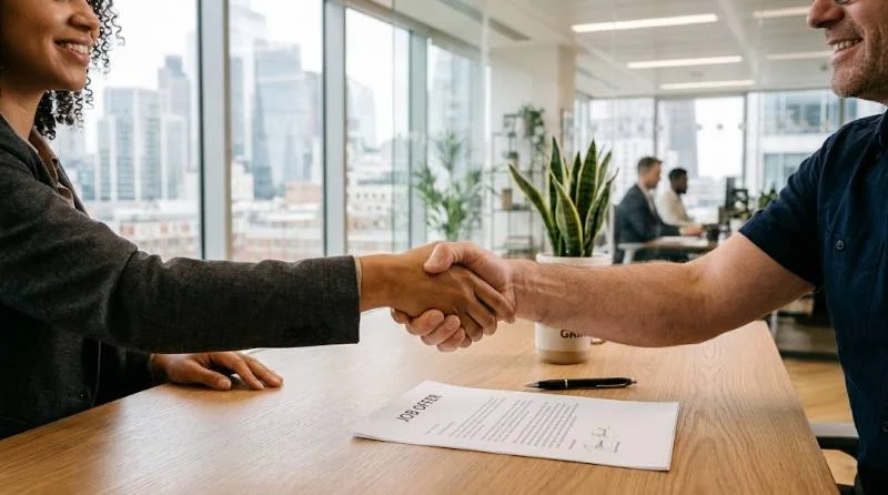 Handshake after a successful salary talk on how to answer salary expectations and negotiate
