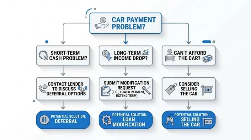 Flowchart showing how to lower car payment without refinancing based on your situation