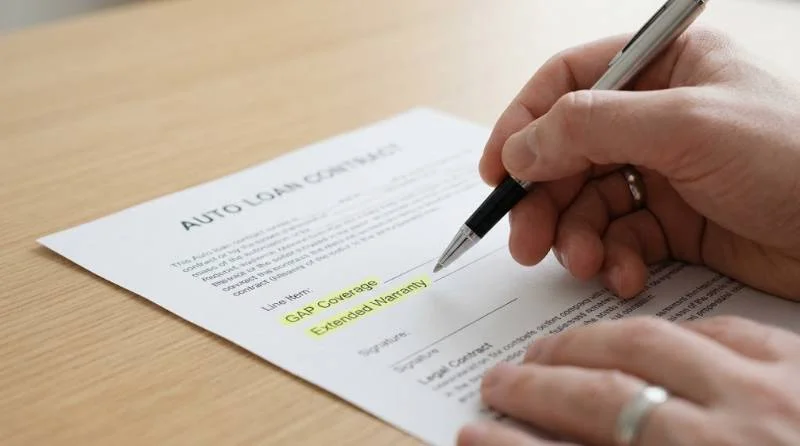 Loan contract with add-ons highlighted, showing how to lower car payment without refinancing