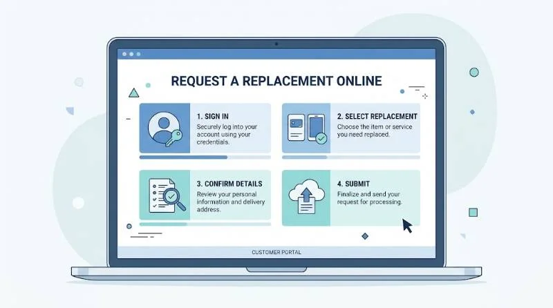 Illustrated online steps showing how to get a replacement Social Security card through a my Social Security account