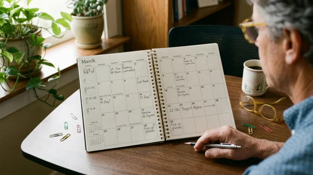 Desk planner marked with dates showing when corporate taxes are due