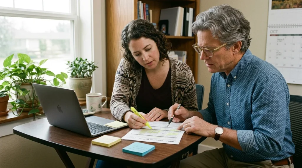 Accountant and owner reviewing a return after missing when corporate taxes are due