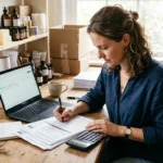 Small business owner reviewing invoices to understand what are variable costs