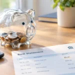 Piggy bank beside a bank statement illustrating which savings account will earn you the least money